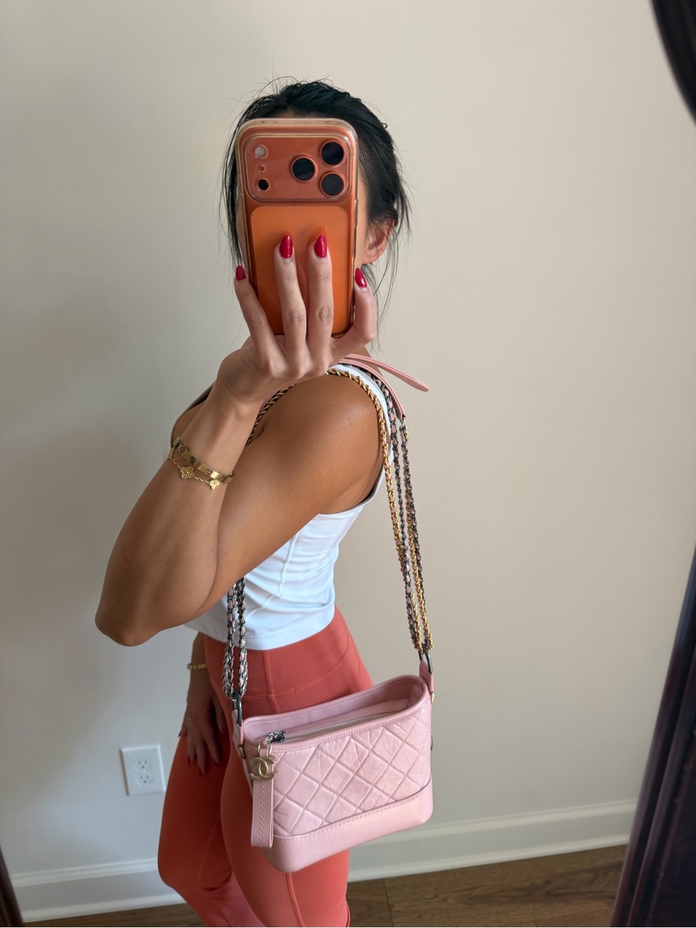 Chanel Gabrielle small pink Aged Calfskin leather hobo crossbody shoulder bag